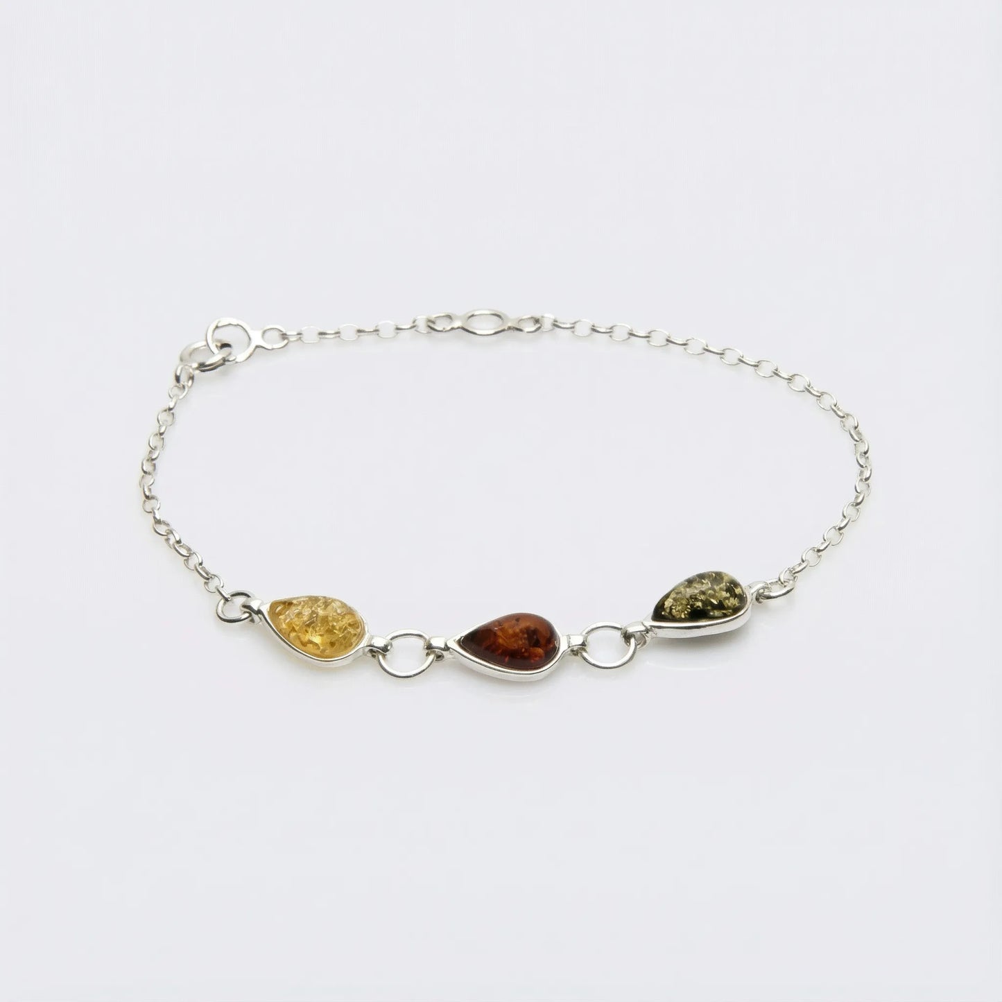 Bracelet ambre multicolore goutte argent rhodié 925 M-1R