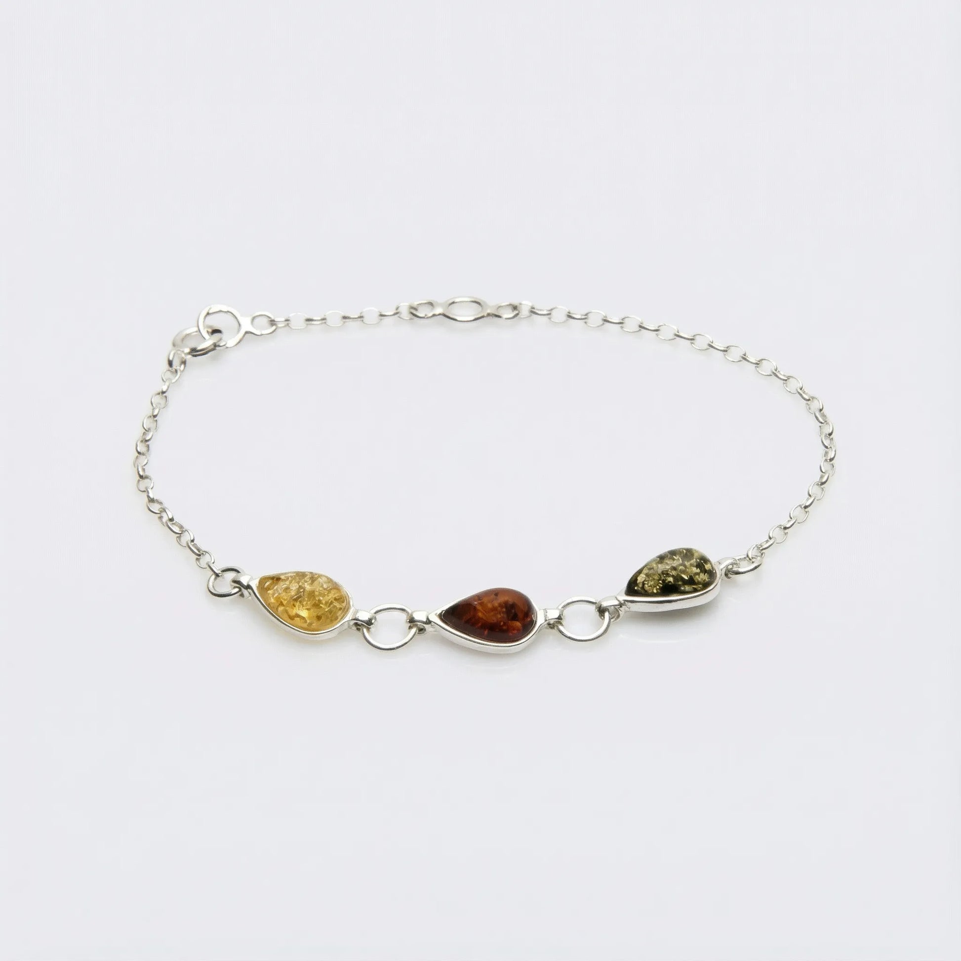 Bracelet ambre multicolore goutte argent rhodié 925 M-1R