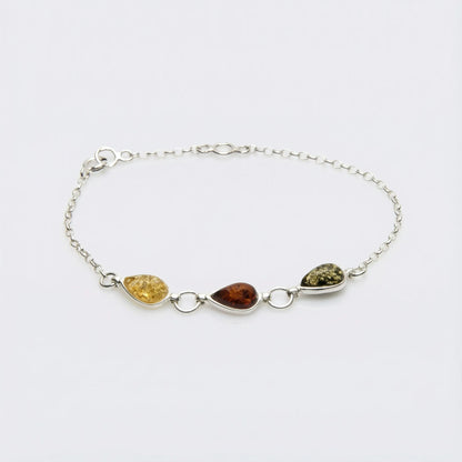 Bracelet ambre multicolore goutte argent rhodié 925 M-1R