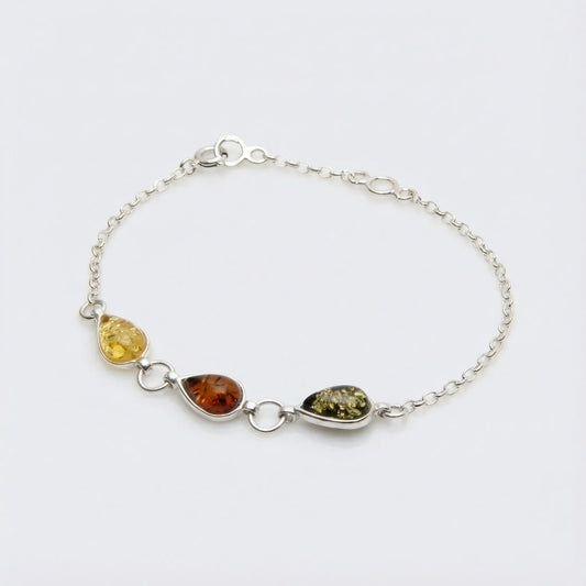 Bracelet ambre multicolore goutte en argent rhodié 925
