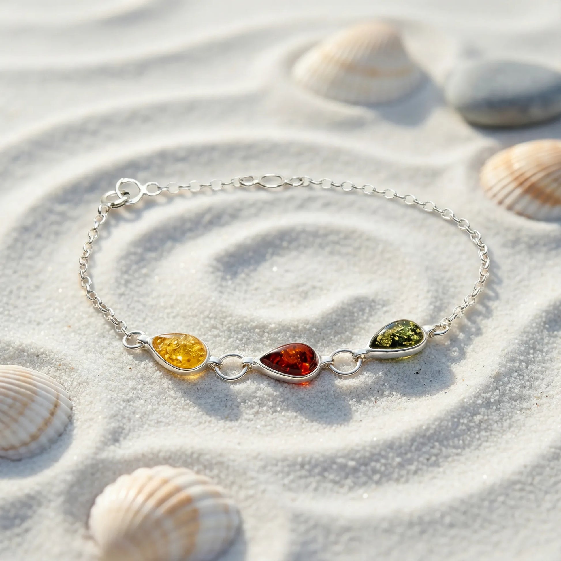 Bracelet ambre multicolore goutte argent rhodié 925 M-1R - zoom