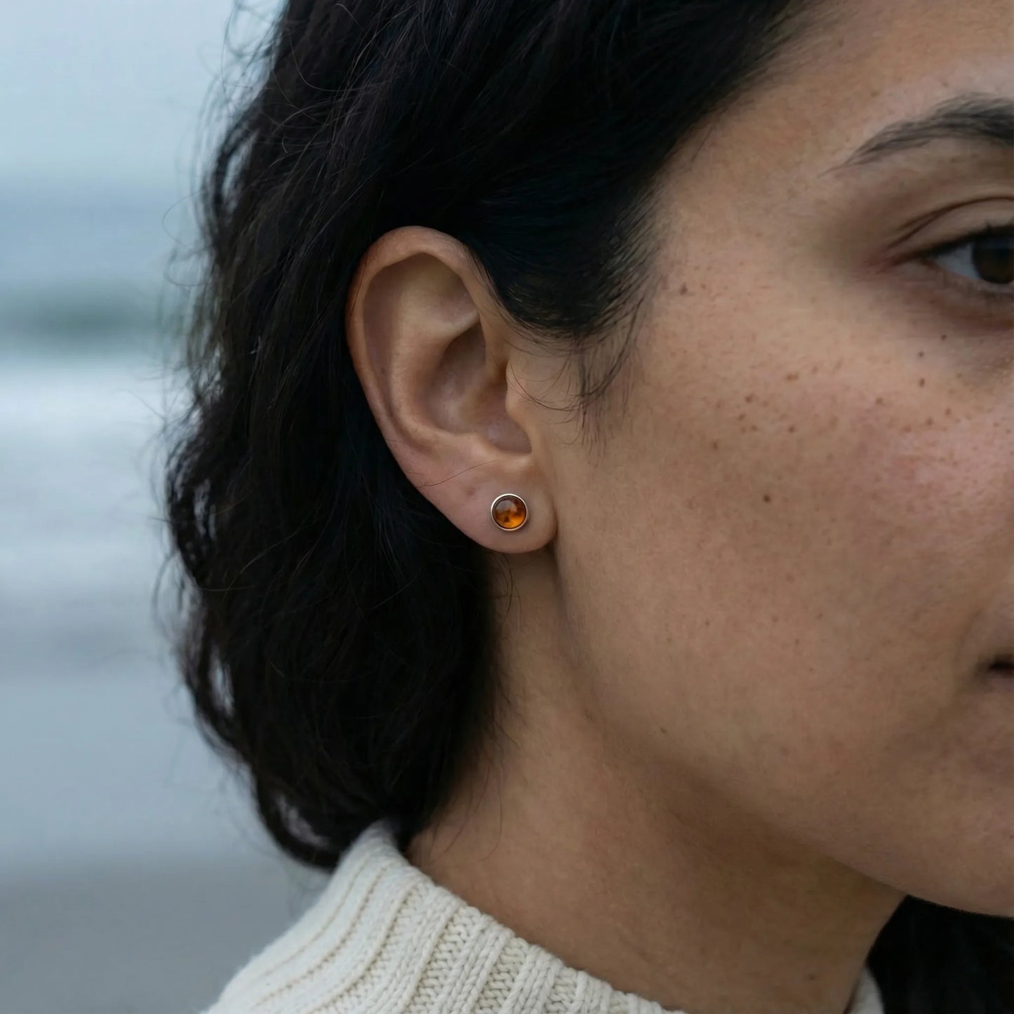 Boucle d'oreille Argent rhodié 925 rhodie Ambre