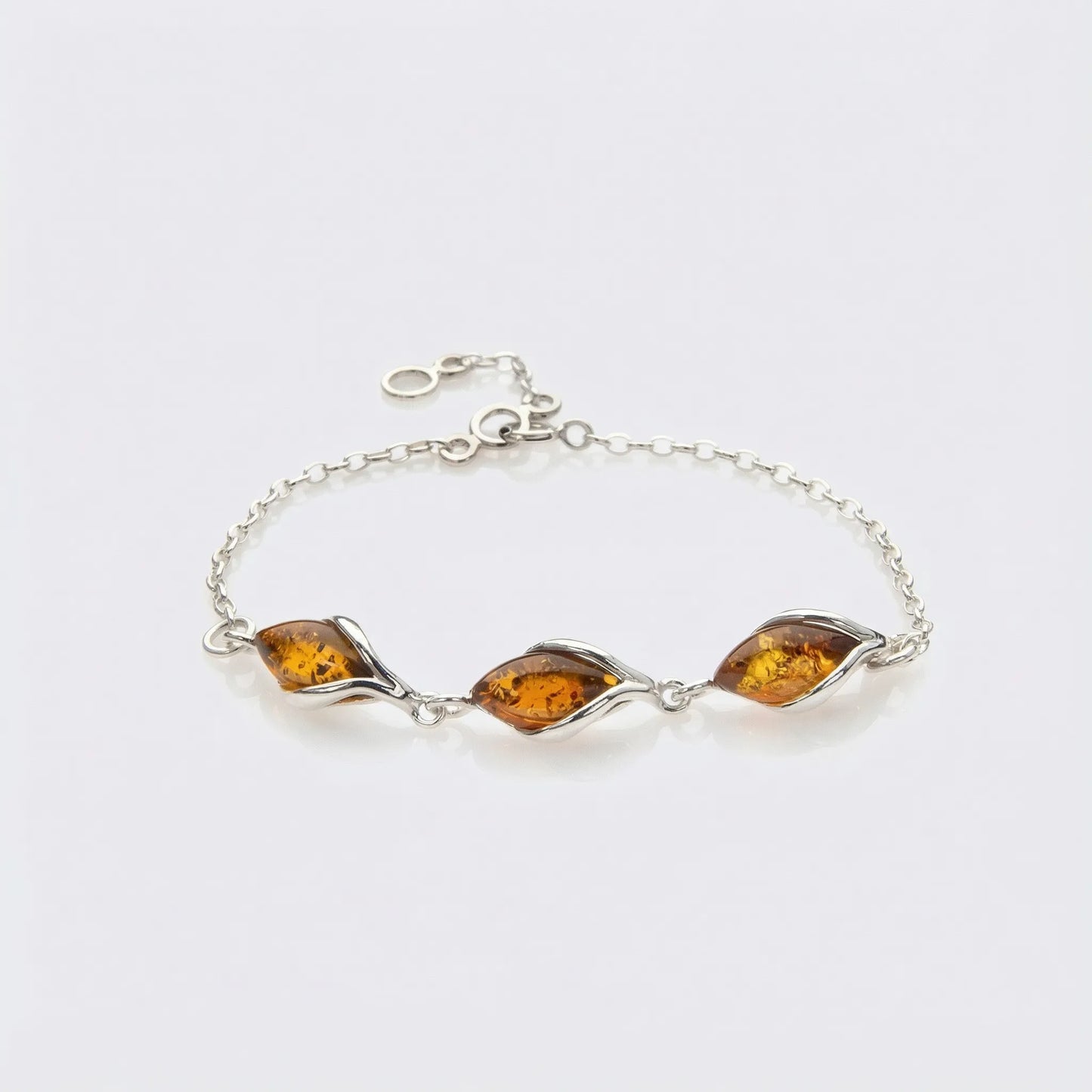 Bracelet ambre cognac goutte en argent rhodié 925 modèle