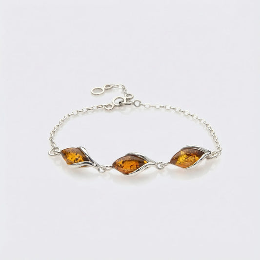 Bracelet ambre cognac goutte en argent rhodié 925 modèle