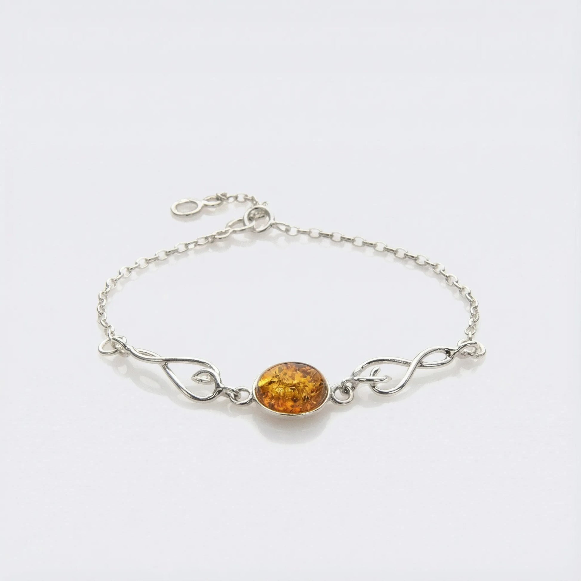Bracelet ambre cognac ovale argent rhodié 925 modèle 10AR