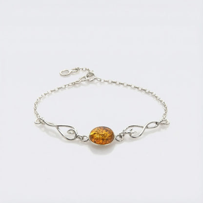 Bracelet ambre cognac ovale argent rhodié 925 modèle 10AR