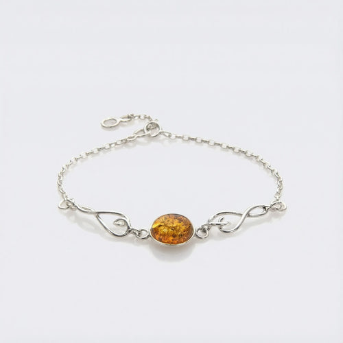 Bracelet ambre cognac ovale argent rhodié 925 modèle 10AR