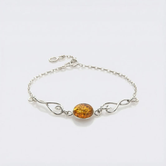Bracelet ambre cognac ovale argent rhodié 925 modèle 10AR