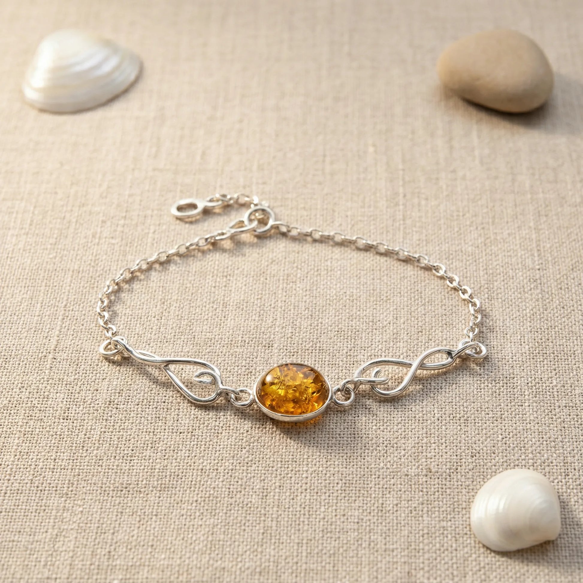 Bracelet ambre cognac ovale argent rhodié 925 modèle 10AR - zoom