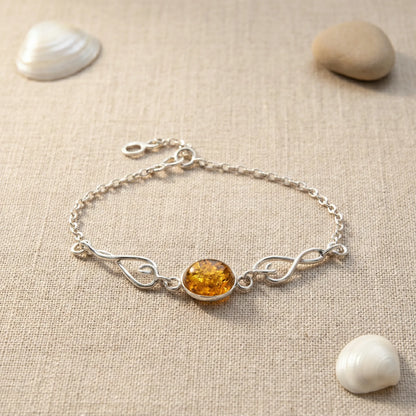Bracelet ambre cognac ovale argent rhodié 925 modèle 10AR - zoom