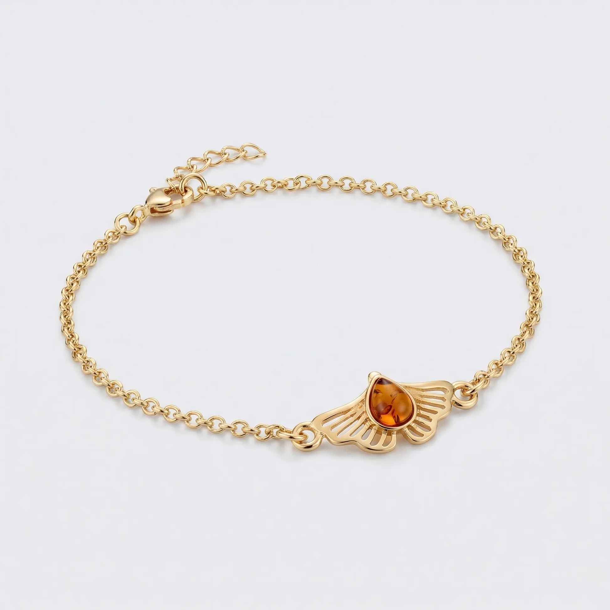 Bracelet ginkgo ambre cognac argent doré 925 modèle 01AD