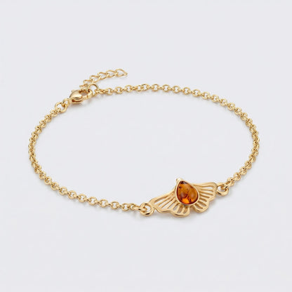Bracelet ginkgo ambre cognac argent doré 925 modèle 01AD