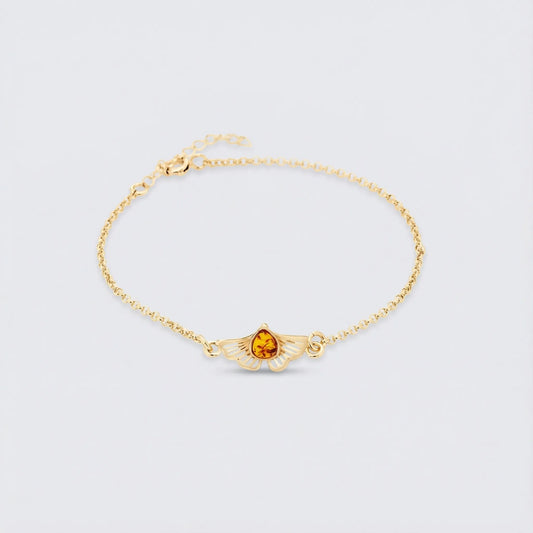 Bracelet ginkgo ambre cognac en argent doré 925