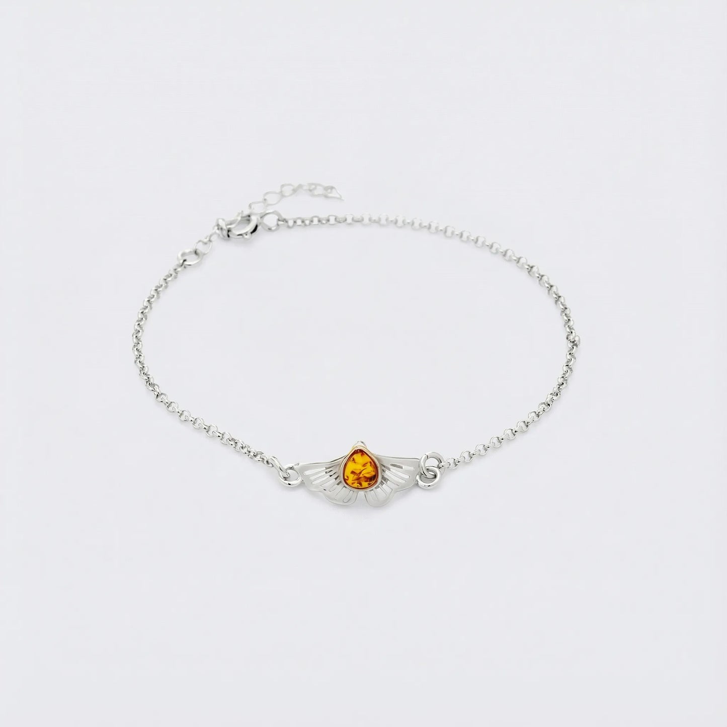 Bracelet ginkgo ambre cognac argent rhodié 925 modèle 01AR