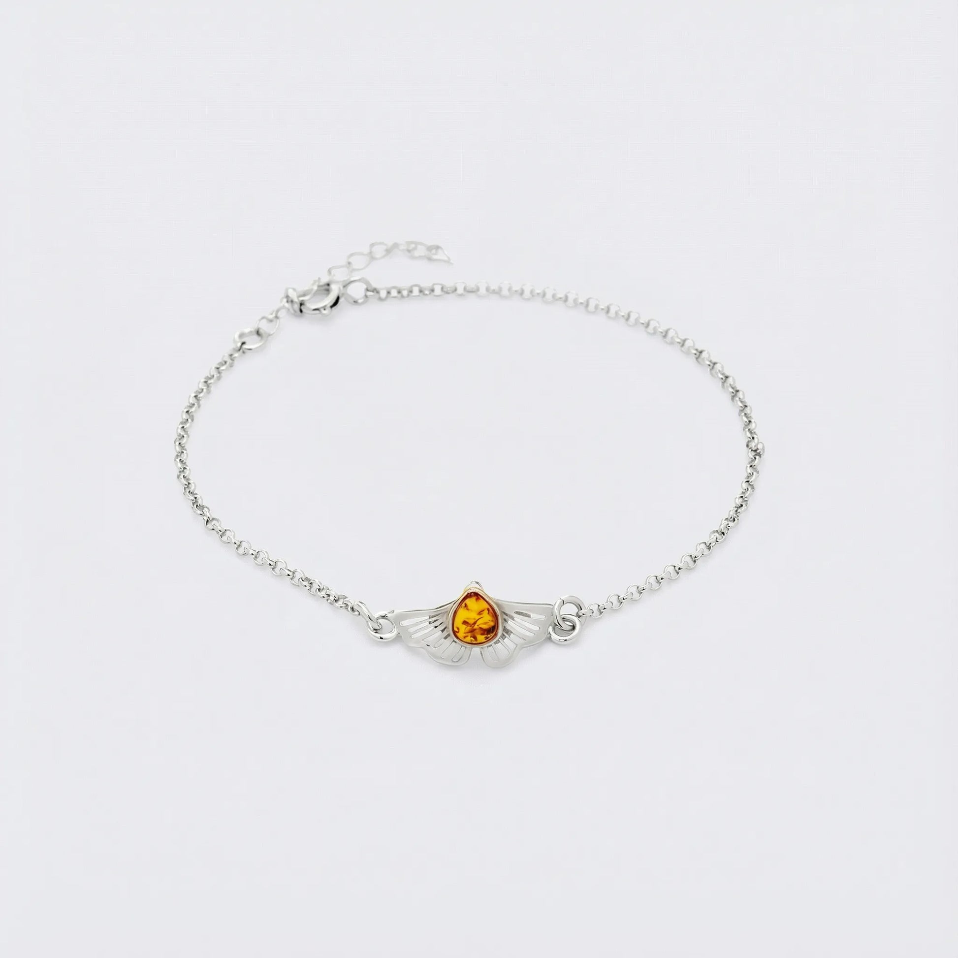 Bracelet ginkgo ambre cognac argent rhodié 925 modèle 01AR