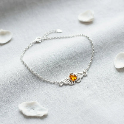 Bracelet ginkgo ambre cognac argent rhodié 925 modèle 01AR - zoom