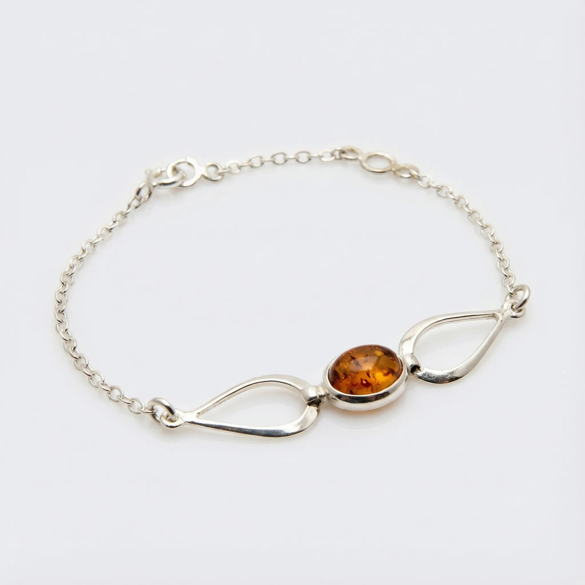 Bracelet ambre cognac ovale argent rhodié 925 modèle 02AR
