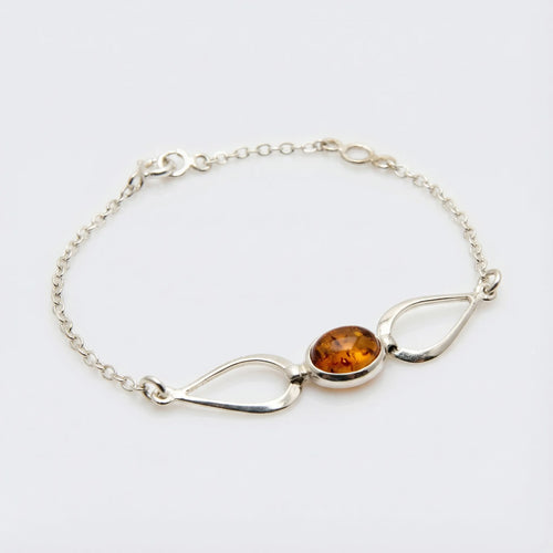 Bracelet ambre cognac ovale argent rhodié 925 modèle 02AR