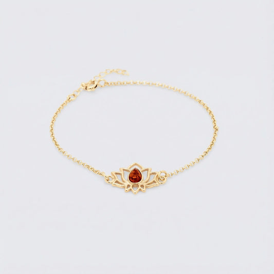 Bracelet lotus ambre cognac en argent doré 925