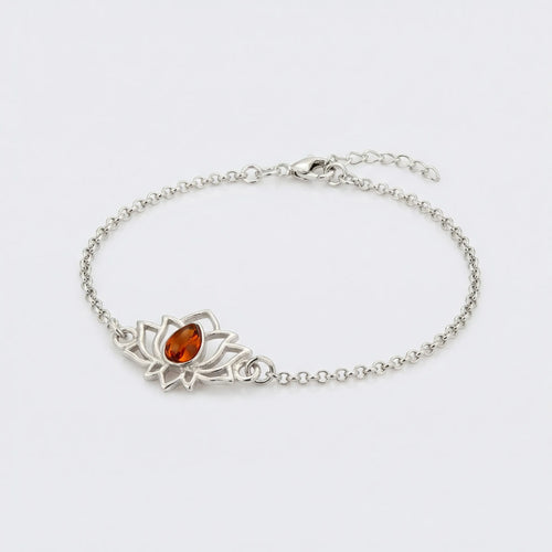 Bracelet lotus ambre cognac argent rhodié 925 modèle 15AR