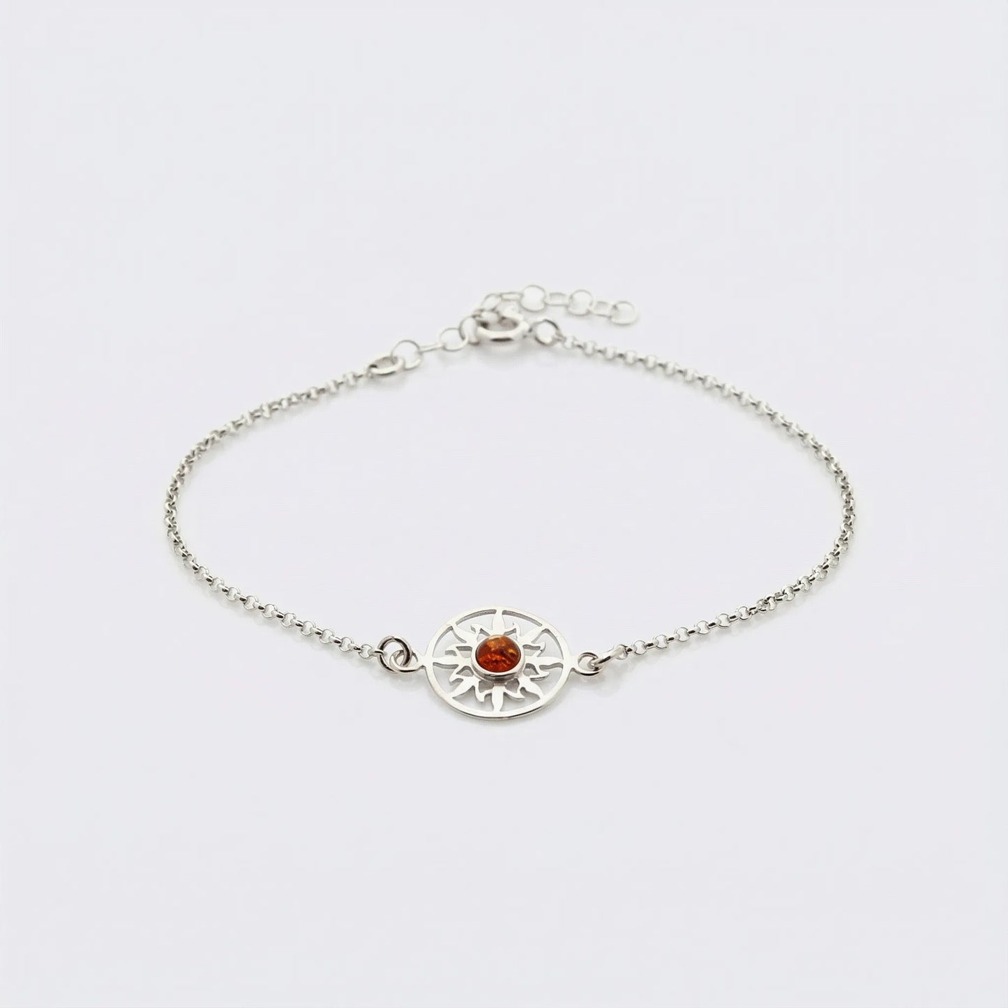 Bracelet soleil ambre cognac en argent rhodié 925 modèle