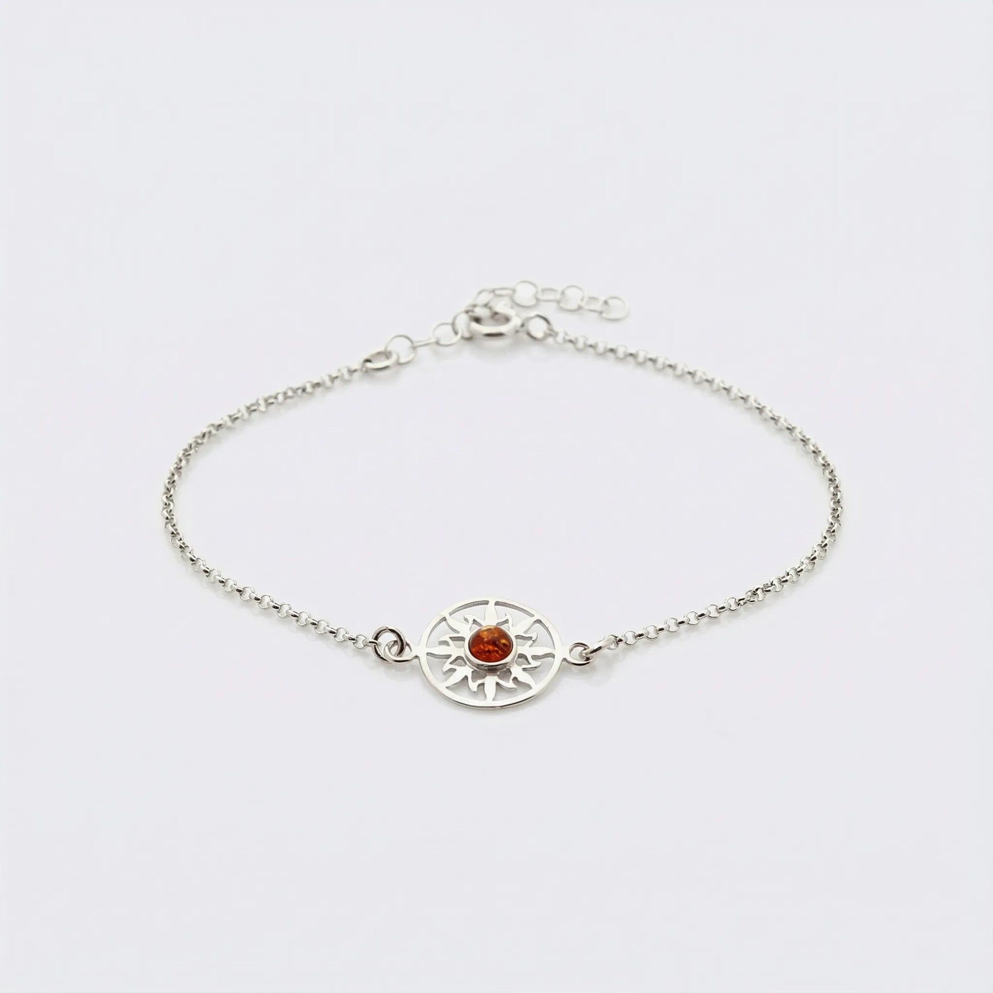 Bracelet soleil ambre cognac en argent rhodié 925 modèle