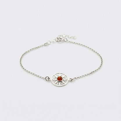 Bracelet soleil ambre cognac en argent rhodié 925 modèle