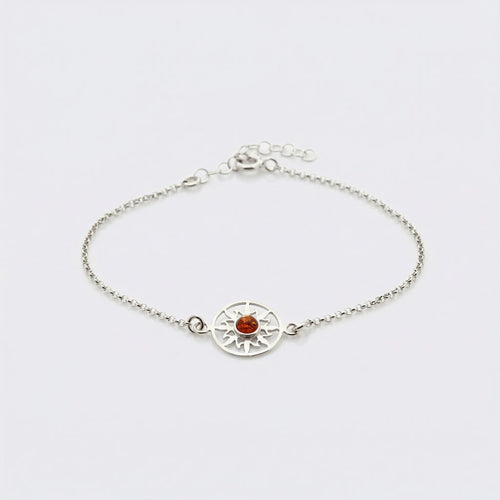 Bracelet soleil ambre cognac en argent rhodié 925 modèle
