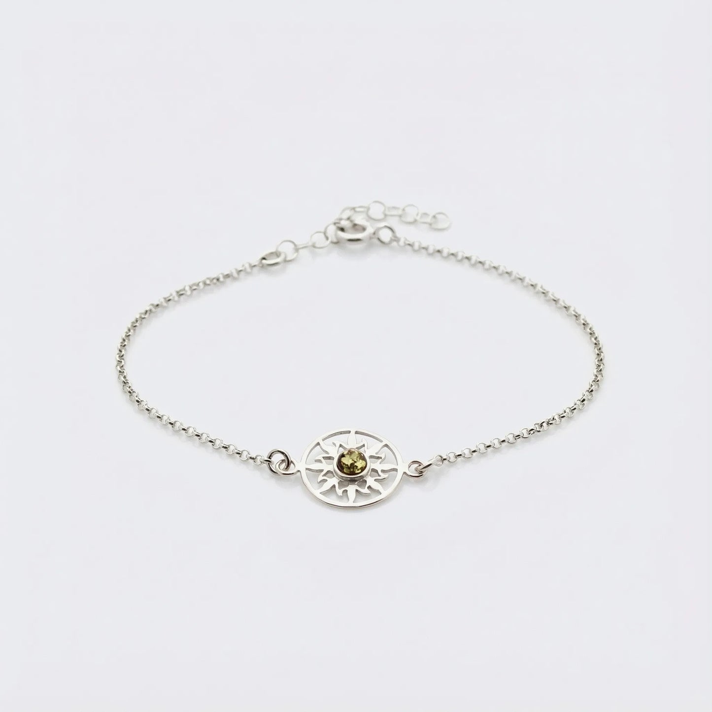 Bracelet soleil ambre vert en argent rhodié 925
