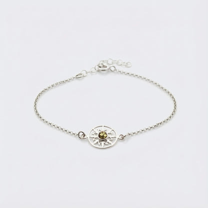 Bracelet soleil ambre vert en argent rhodié 925