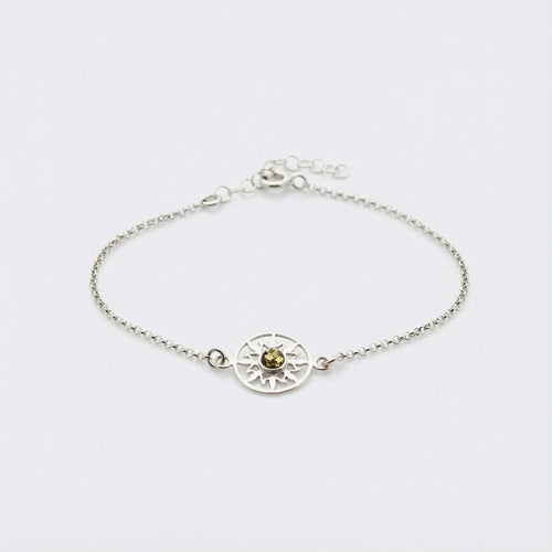 Bracelet soleil ambre vert en argent rhodié 925