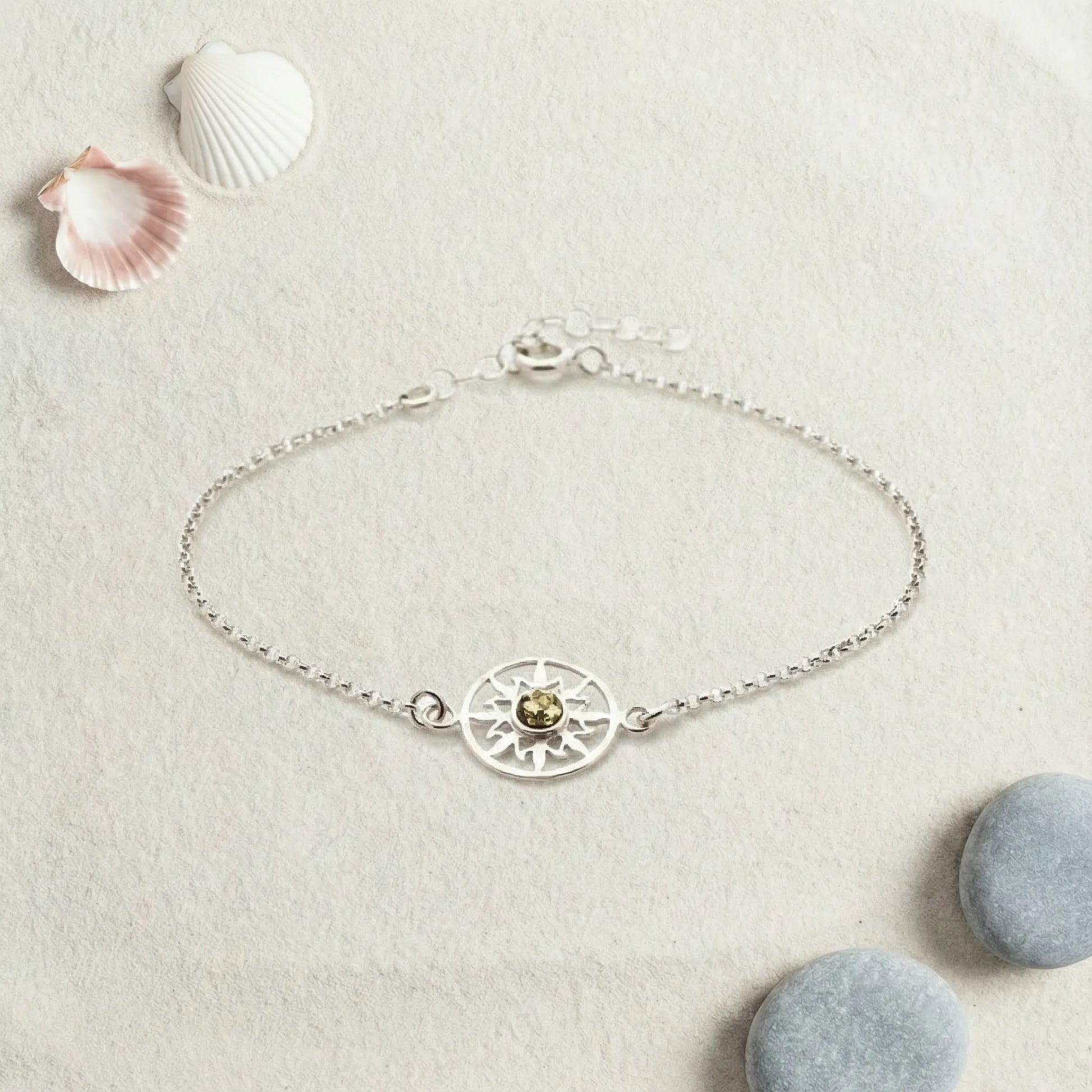 Bracelet soleil ambre vert en argent rhodié 925 - zoom