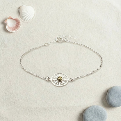 Bracelet soleil ambre vert en argent rhodié 925 - zoom