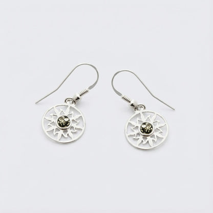 Boucles d'oreilles soleil ambre vert modèle 0KVR argent