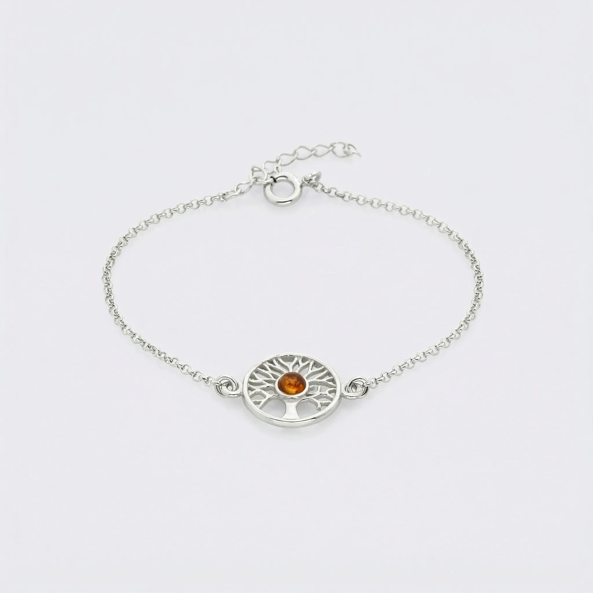 Bracelet arbre de vie ambre cognac en argent rhodié 925