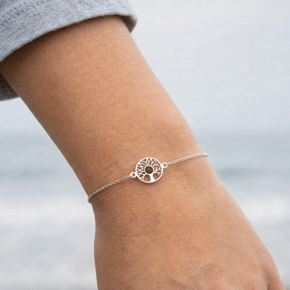 Bracelet ambre cognac arbre de vie 17 cm argent rhodié 925 - vue detail