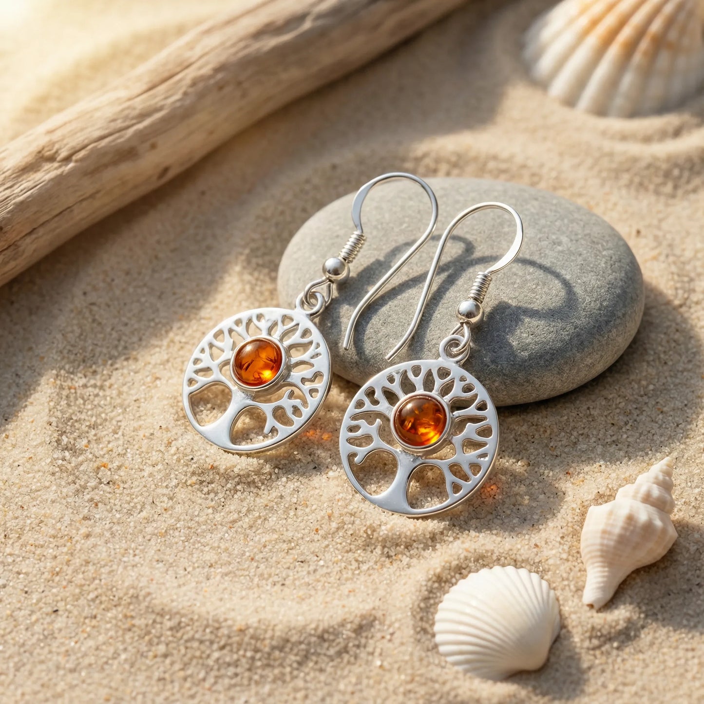 Boucles d'oreilles ambre arbre argent rhodié 925 KR-1 - zoom