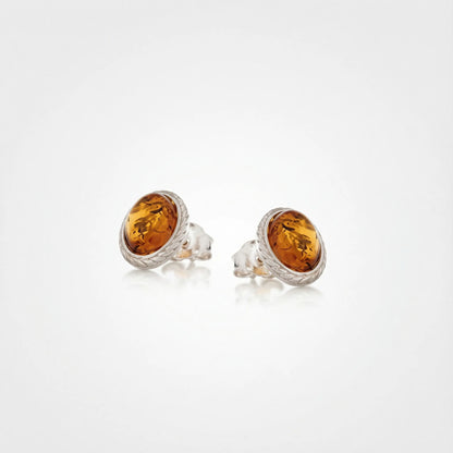 Boucles d'oreilles ambre cognac ovale en argent vieilli 925