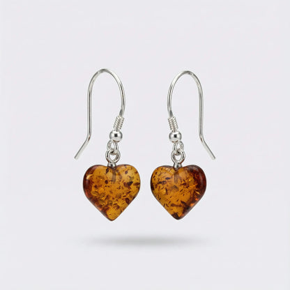 Boucles d'oreilles cœur ambre cognac argent rhodié 925 SK1R