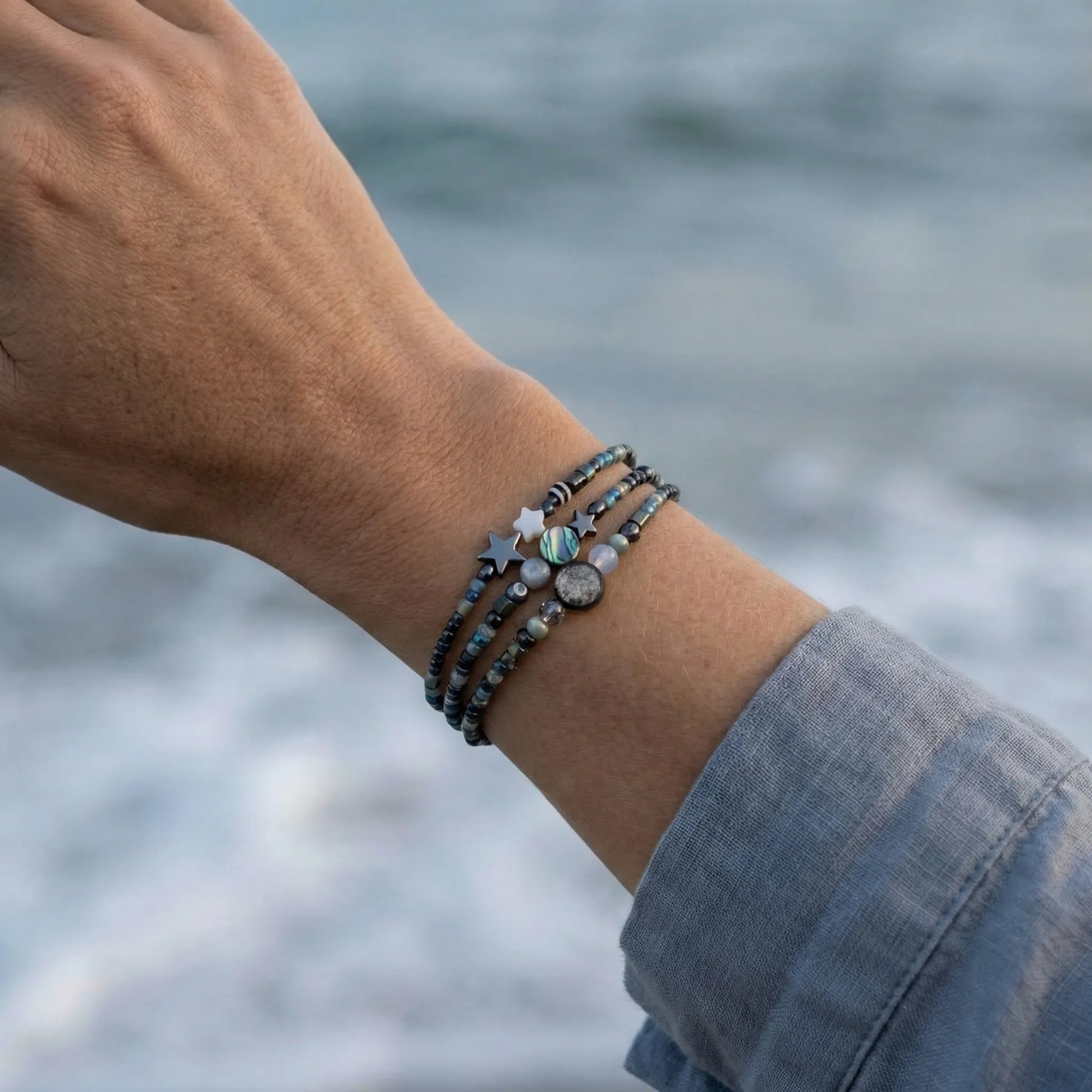 PERTH - Bracelet femme 3 rangs labradorite - vue detail