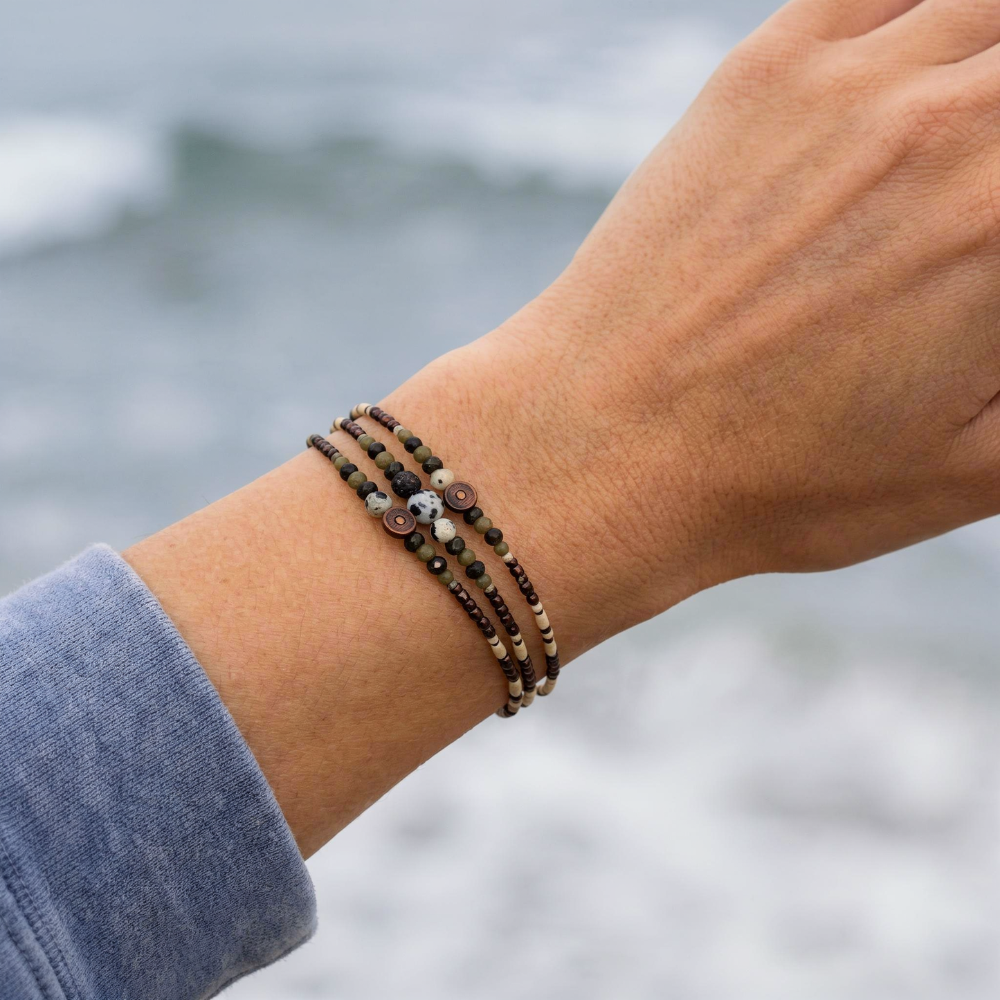 SALTA - Bracelet femme 3 rangs jaspe dalmatien - porte