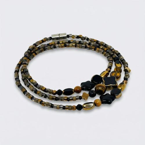 MENDOZA - Bracelet femme 3 rangs œil de tigre