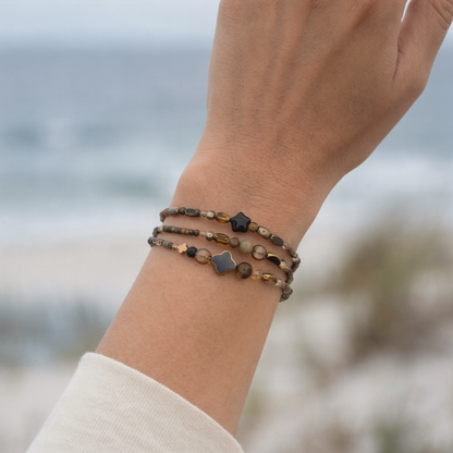 MENDOZA - Bracelet femme 3 rangs œil de tigre - vue detail