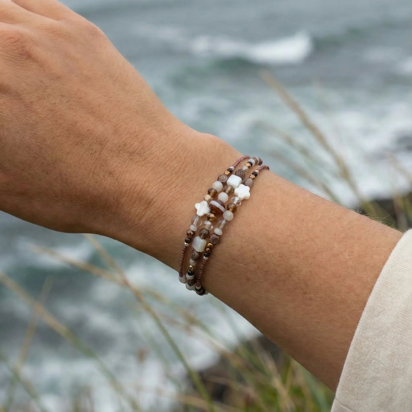 ROSARIO - Bracelet femme 3 rangs nacre étoile - vue detail
