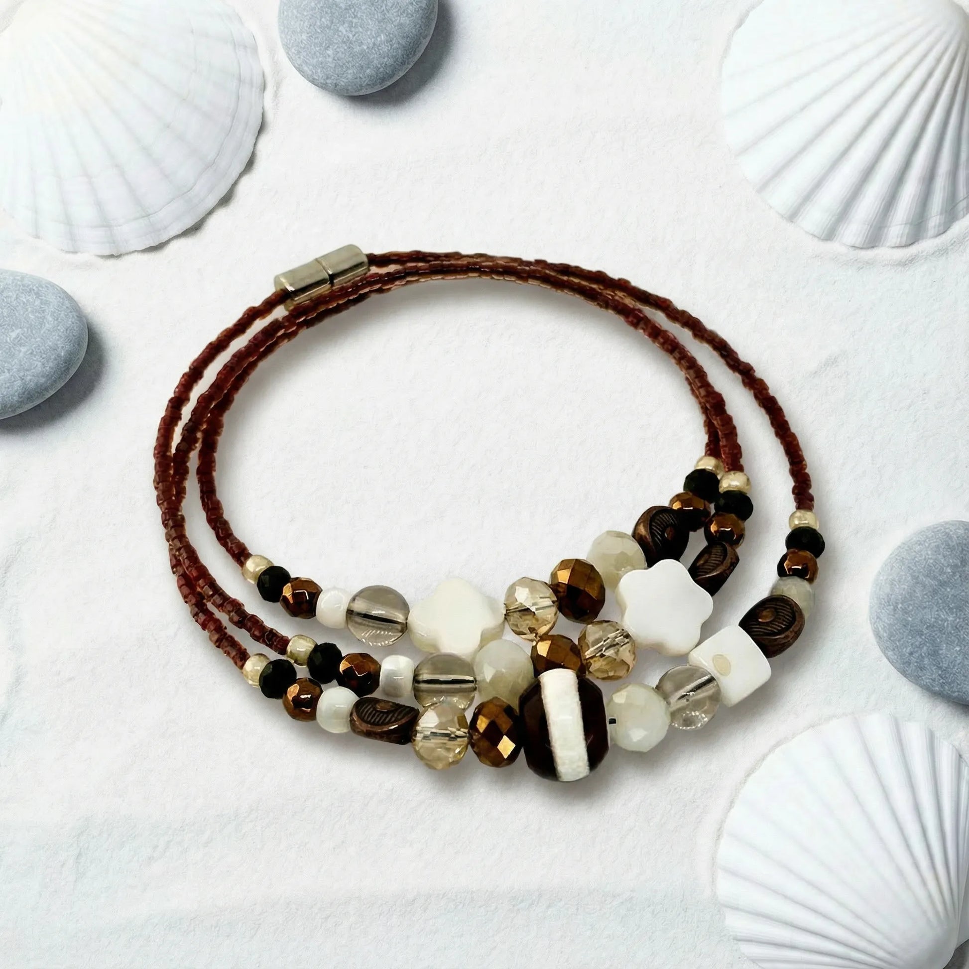 ROSARIO - Bracelet femme 3 rangs nacre étoile - zoom