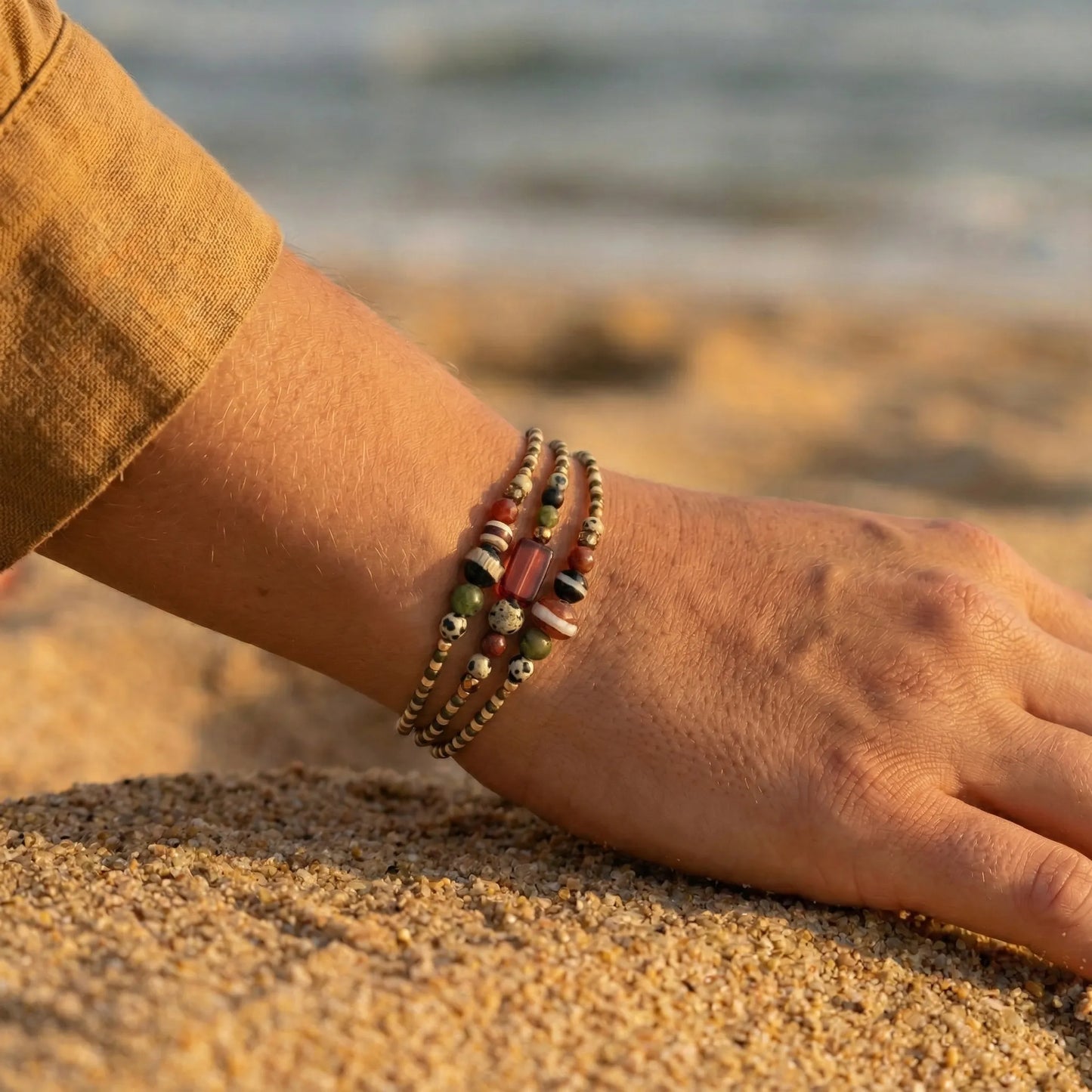 BUENOS AIRES - Bracelet femme 3 rangs jaspe - vue detail