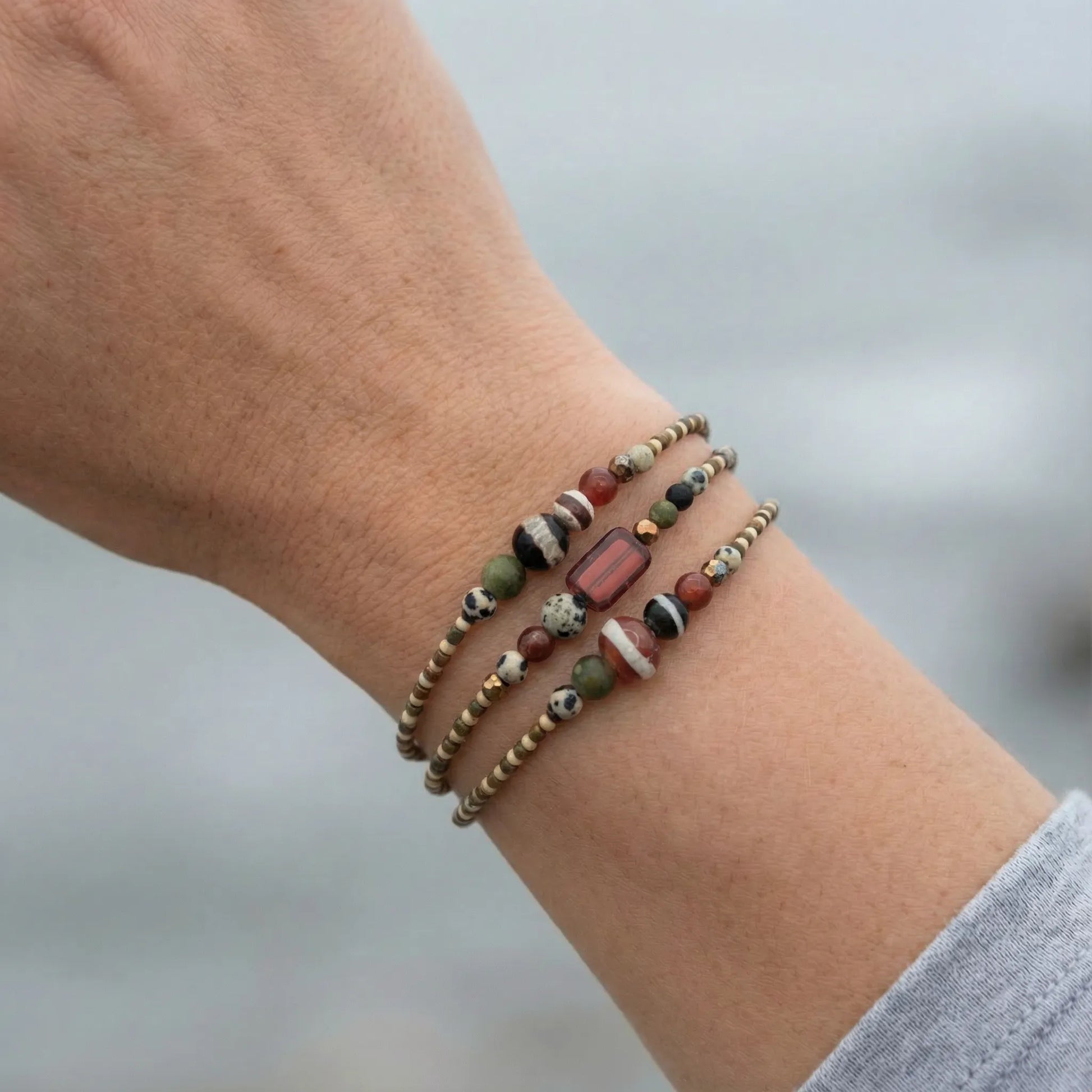 BUENOS AIRES - Bracelet femme 3 rangs jaspe - porte