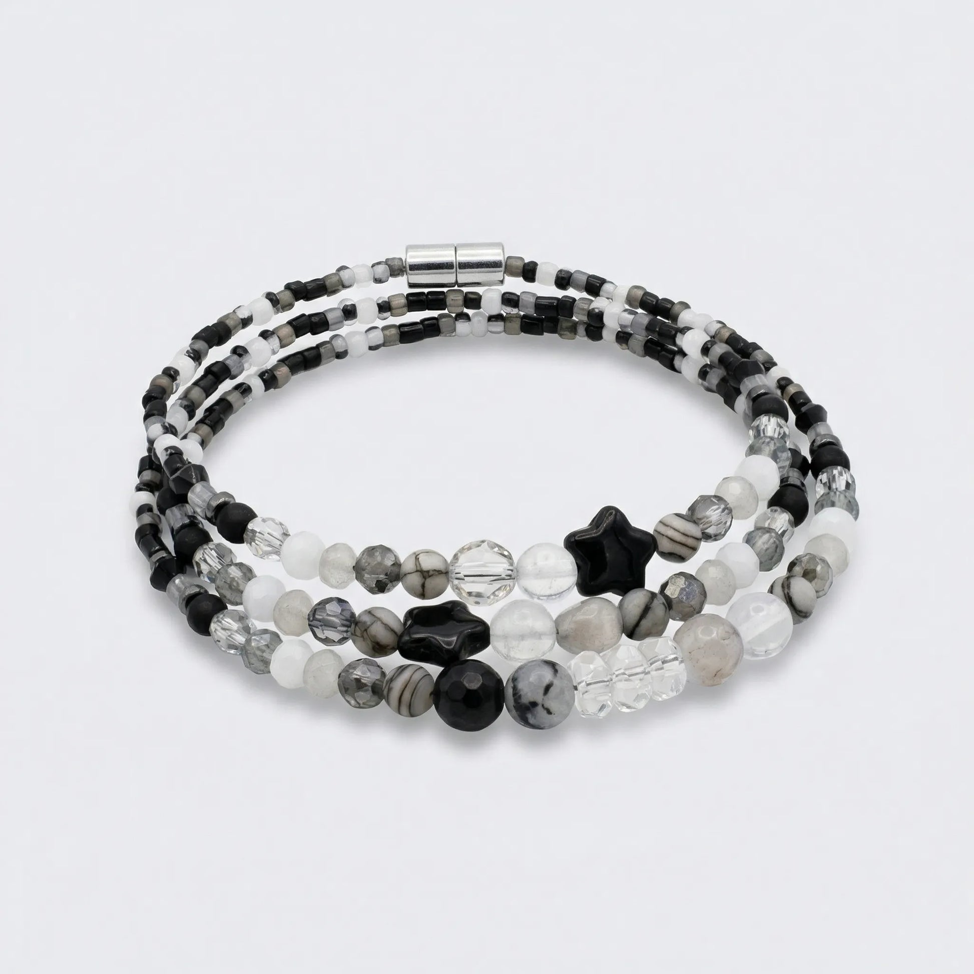 AMSTERDAM - Bracelet femme 3 rangs onyx noir
