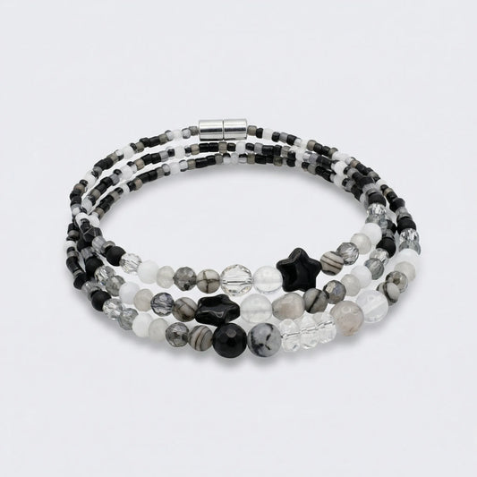 AMSTERDAM - Bracelet femme 3 rangs onyx noir