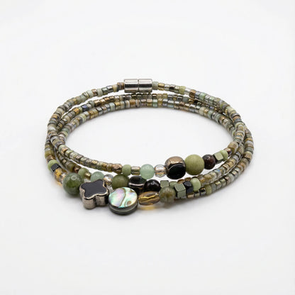 KYOTO - Bracelet femme 3 rangs aventurine verte